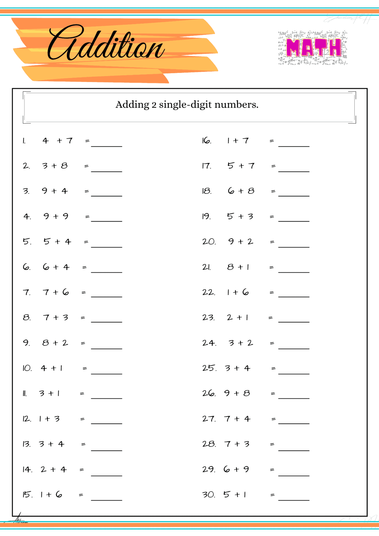 Primary School Maths Addition Worksheets