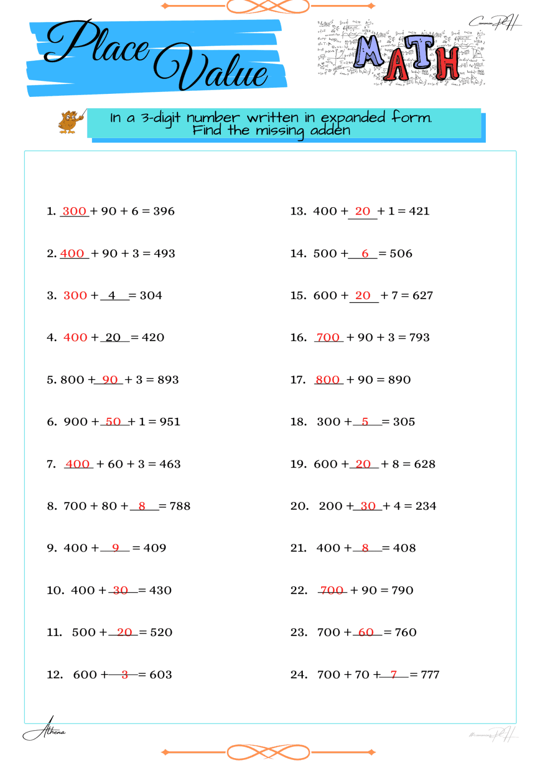 3 digit place value problem solving