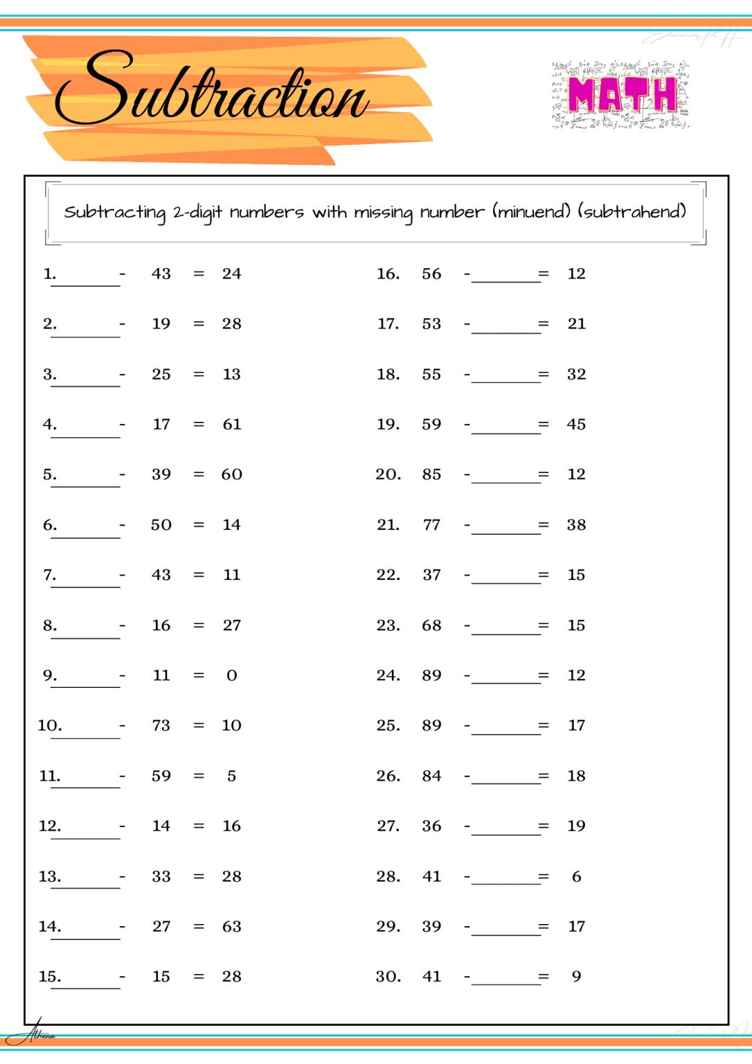 second-grade-subtraction-worksheet