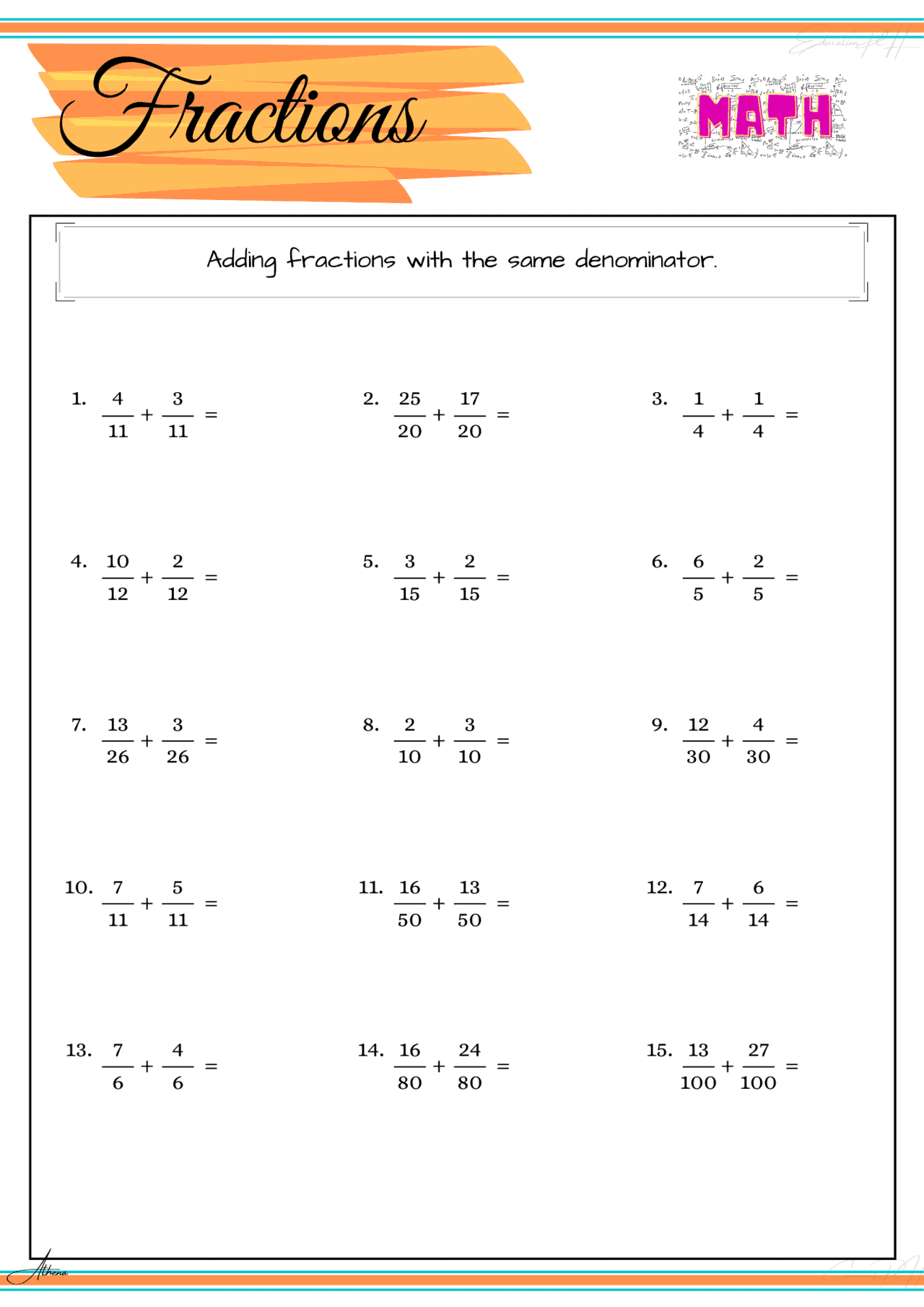 Algebraic Fractions Worksheet Math Aid