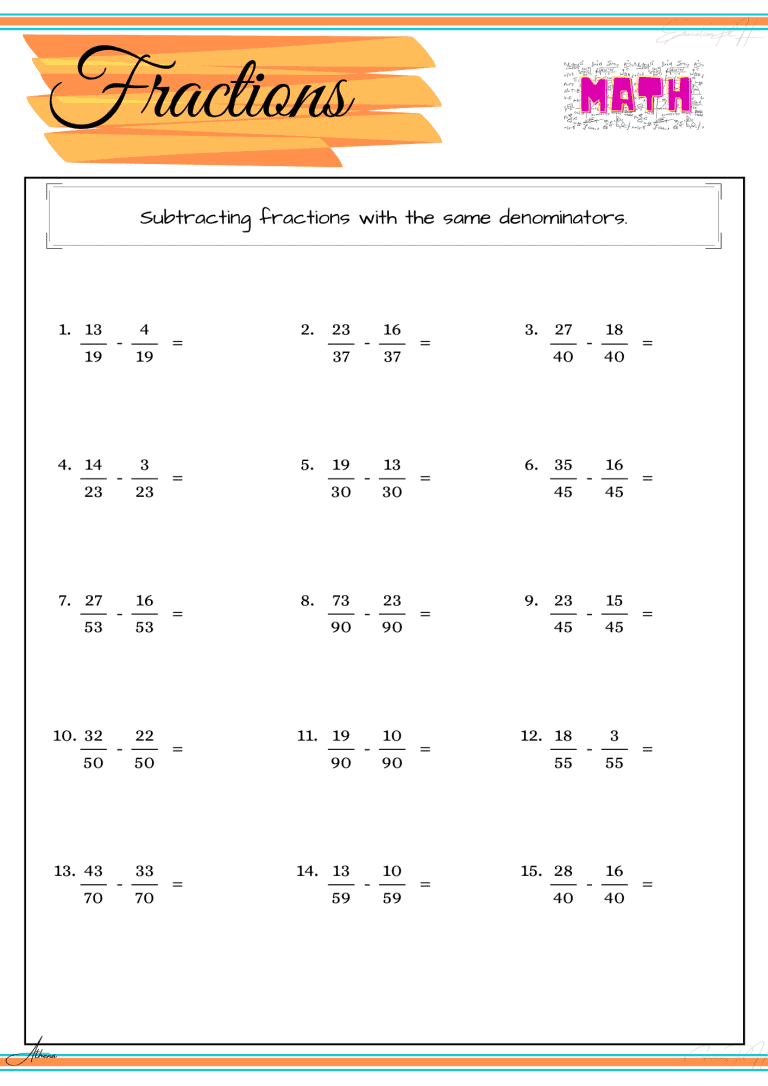 Grade 4 Math | Fractions IV (Subtraction)