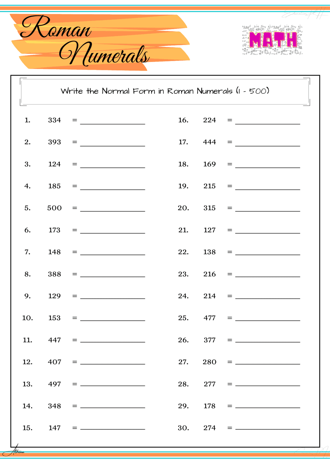 worksheet-for-roman-numerals