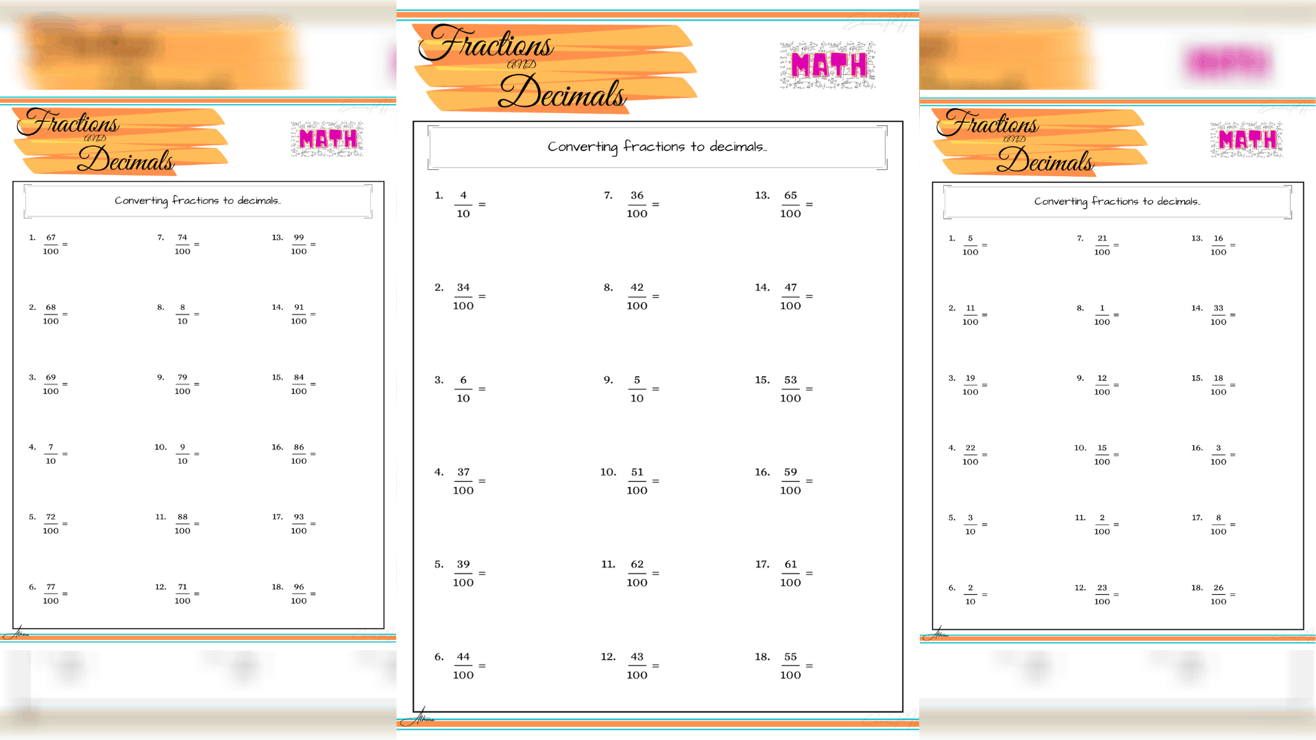 Printable Fraction To Decimal Chart 7th Grade